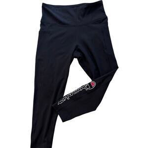 Womens Champion Large Black Athletic Pants Leggings Embroidered Logo Pockets